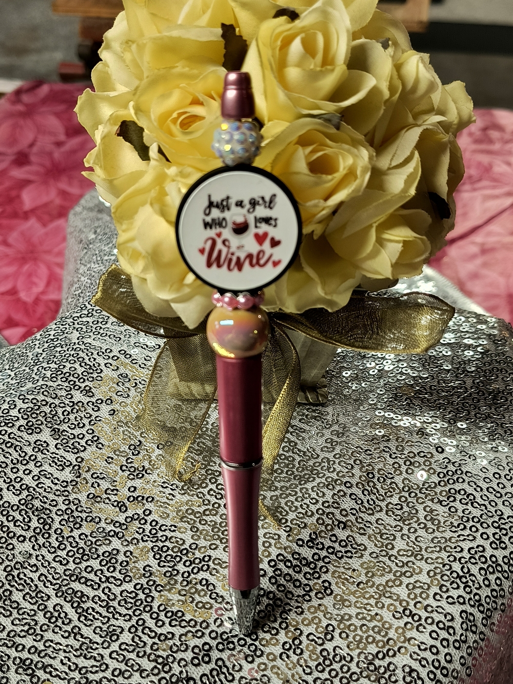Pink Decorative Wine-Themed Ballpoint Pen